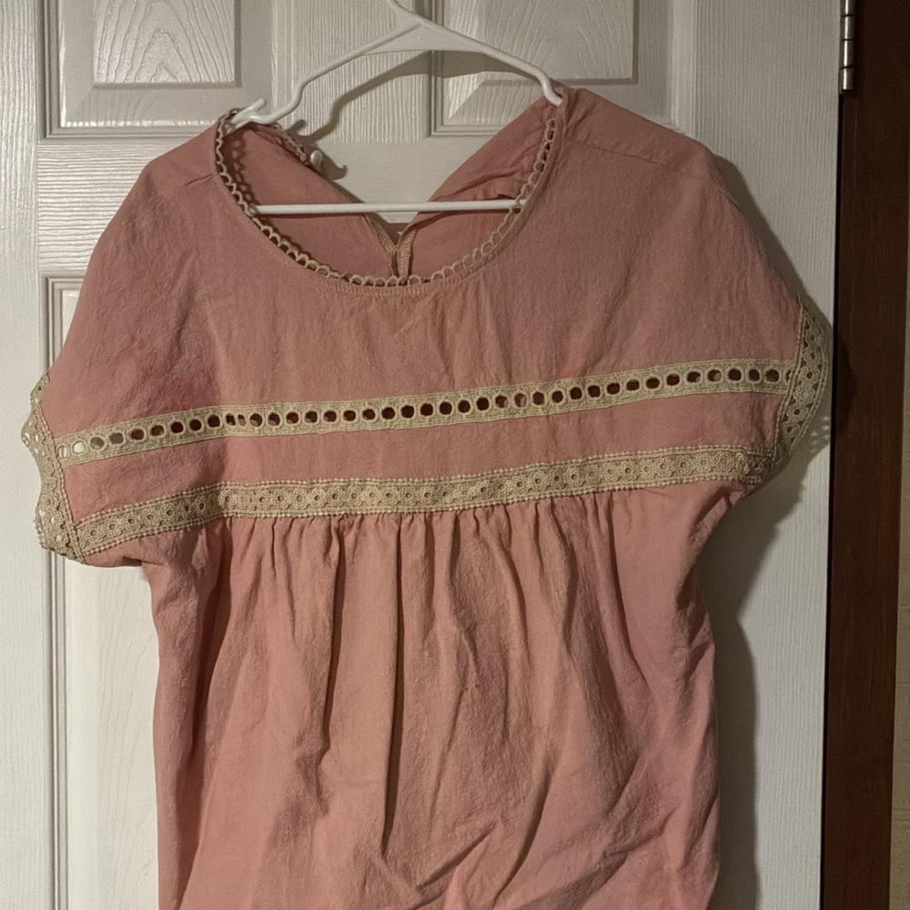 Pink Blouse with Lace Trim